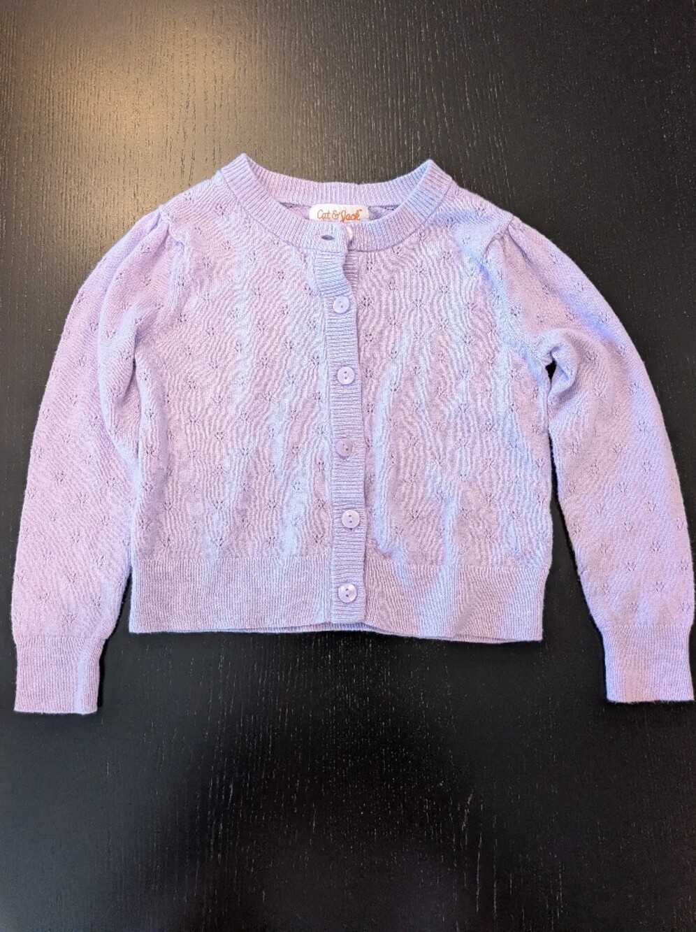 Cat & Jack Lavender Pointelle Button-Front Sweater - Picture 2 of 6